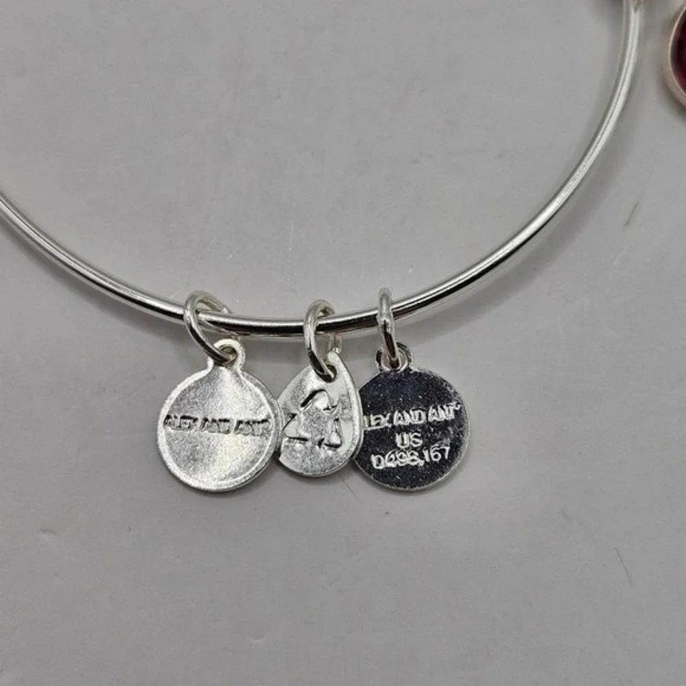 Alex and Ani‎ Red Crystal Expandable Bangle Silver Tone Charm Bracelet USA